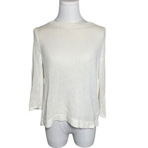 Banana‎ Republic Sweater Small Ivory Knit 3/4 Sleeve Lightweight Casual